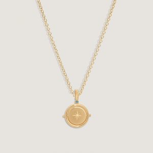 Kinn Studio Round North Star Birthstone Necklace Blue Topaz