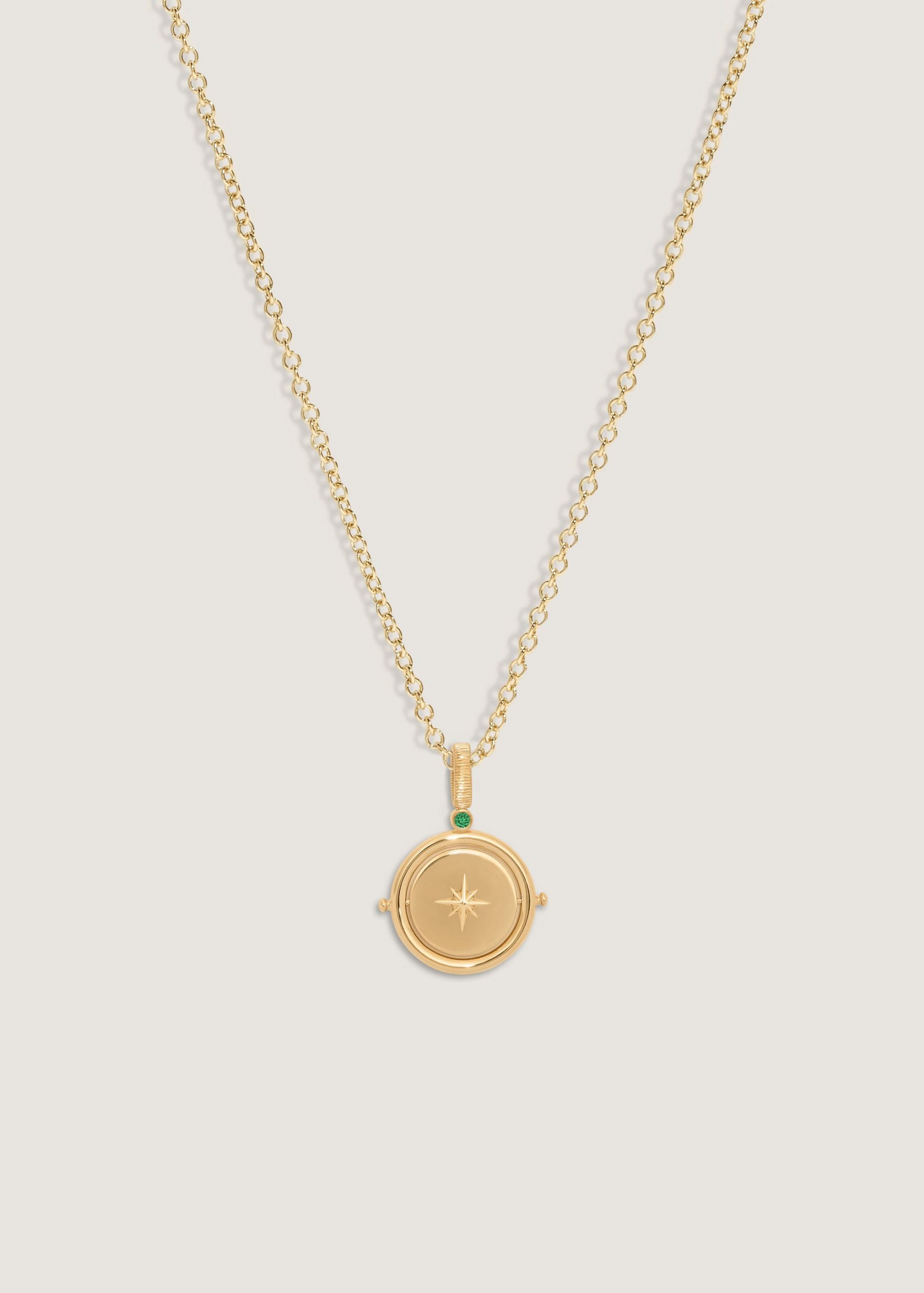 Kinn Studio Round North Star Birthstone Necklace Emerald