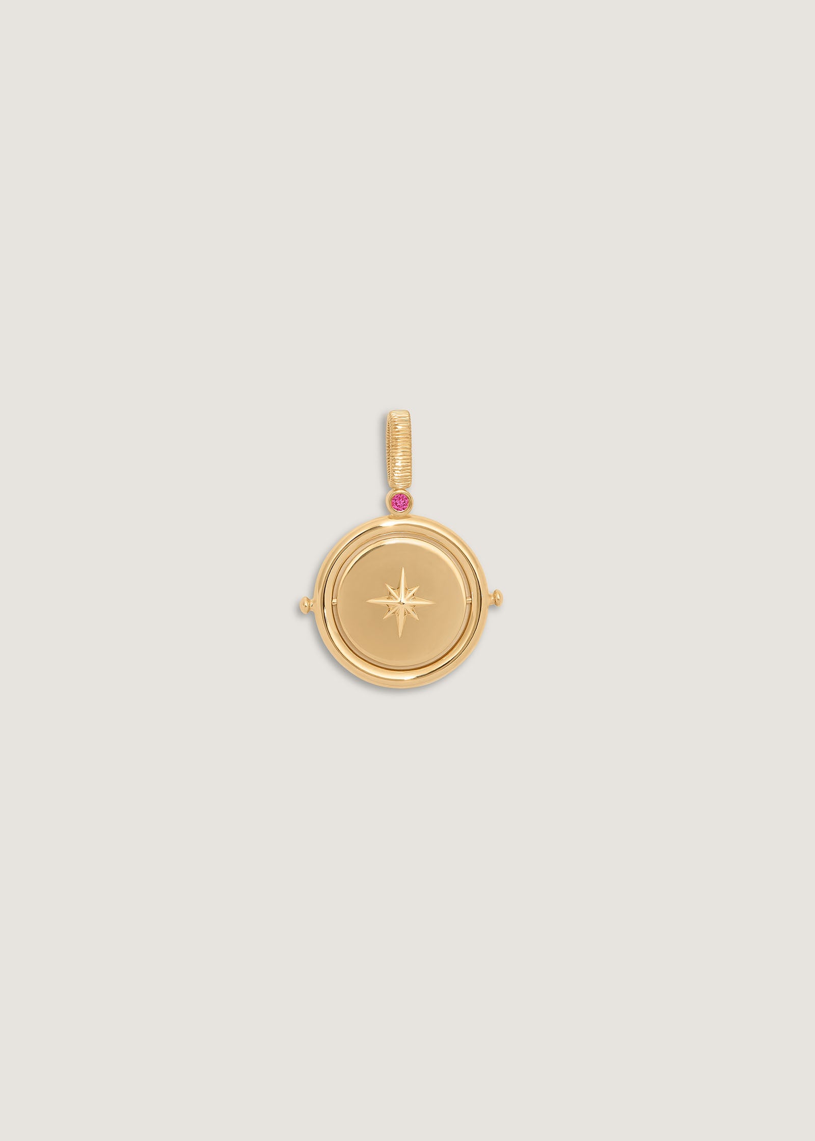 Kinn Studio Round North Star Birthstone Pendant Pink Tourmaline