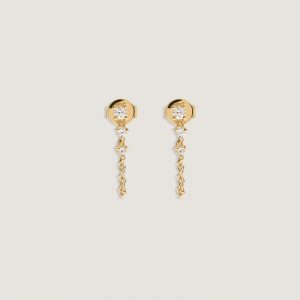 Kinn Studio Three Stone Chain Earrings Diamond