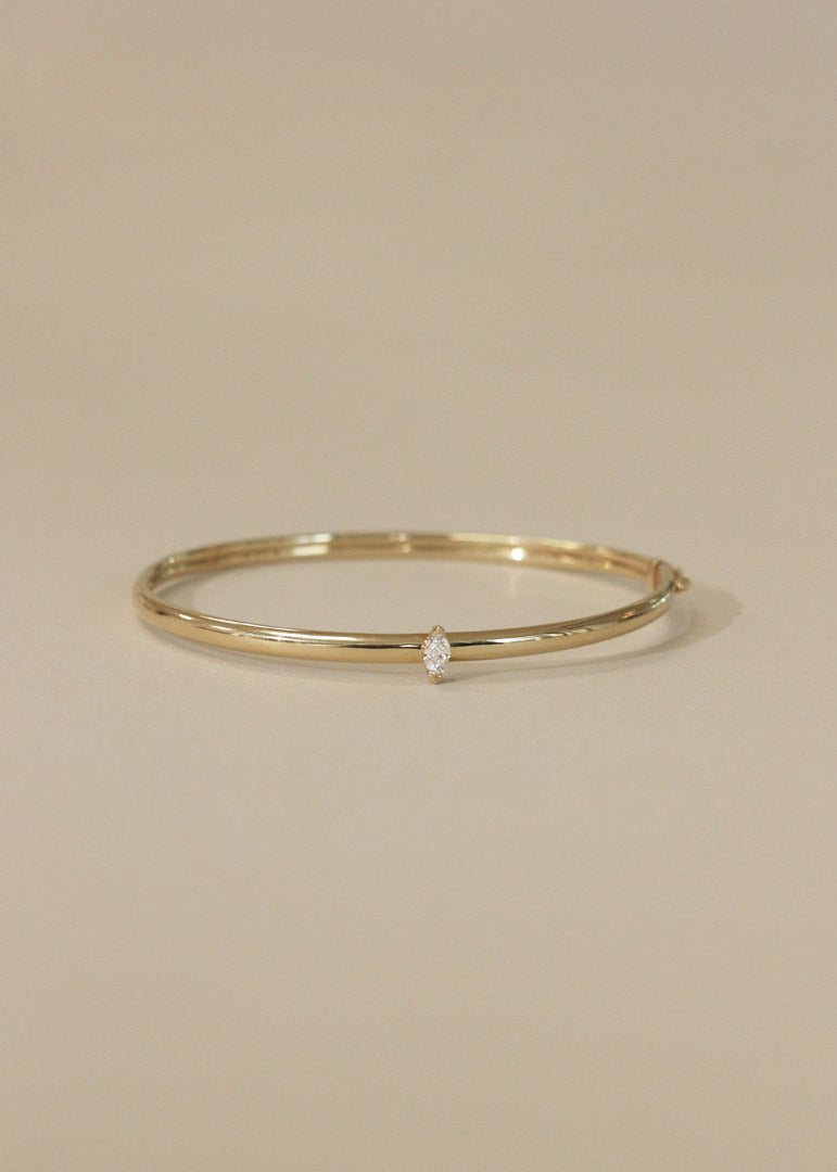 Kinn Studio Vintage 14k Gold Bangle with Marquise Diamond