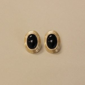 Kinn Studio Vintage 14k Gold Oval Onyx Earrings