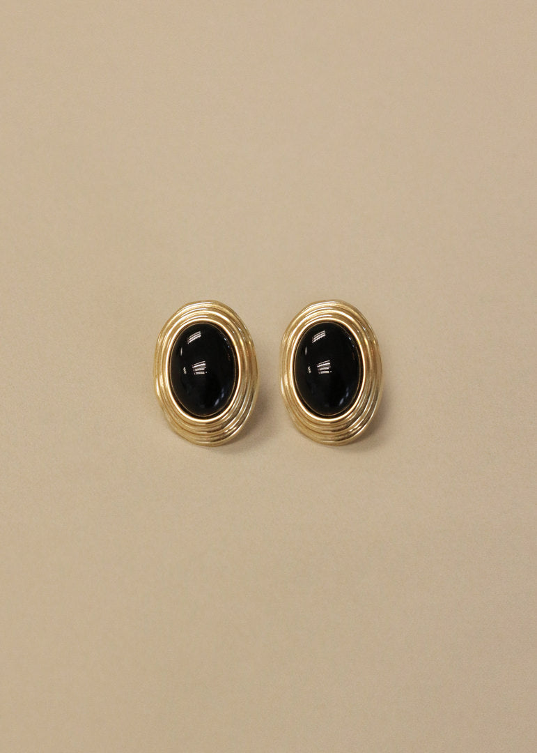Kinn Studio Vintage 14k Gold Oval Onyx Earrings