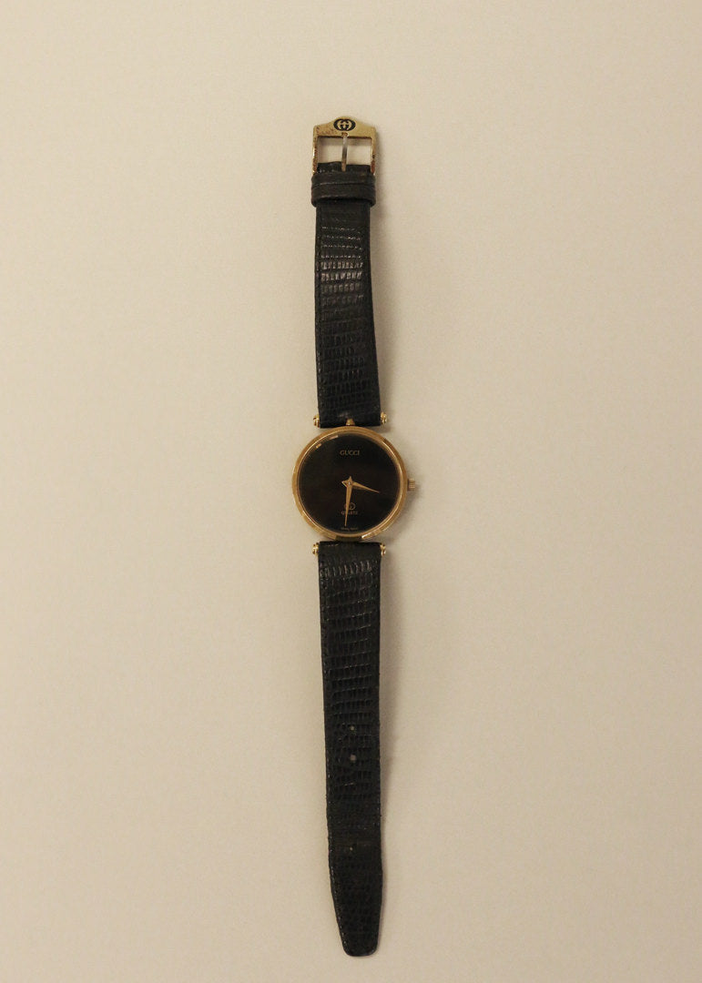 Kinn Studio Vintage Gucci Leather Watch Black