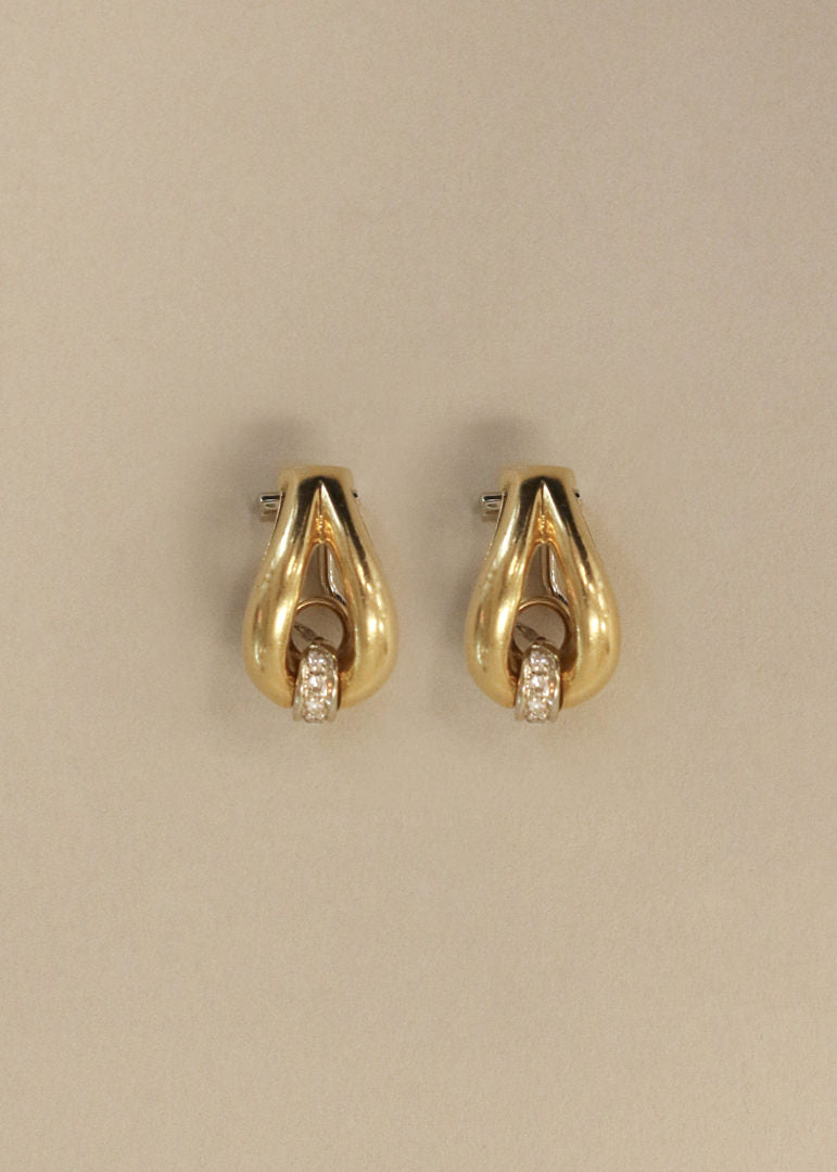 Kinn Studio Vintage 18k Gold Tubular Teardrop Pavé Earrings