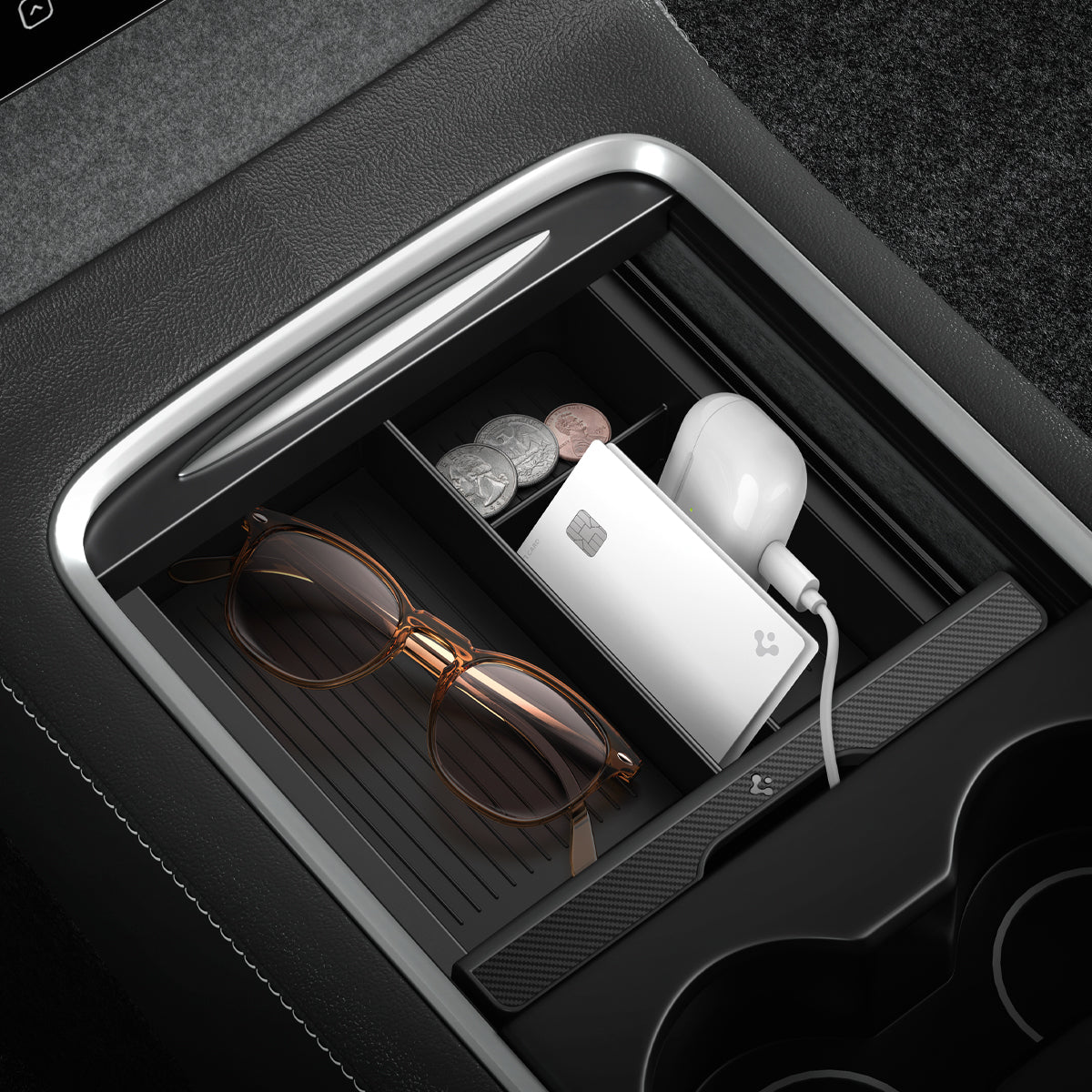 Spigen Tesla Series - Sliding Center Console Organizer Upper Tray | 4-Section