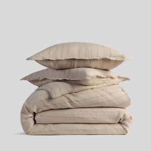 Parachute Linen Duvet Cover Set - Bone Stripe F/Q