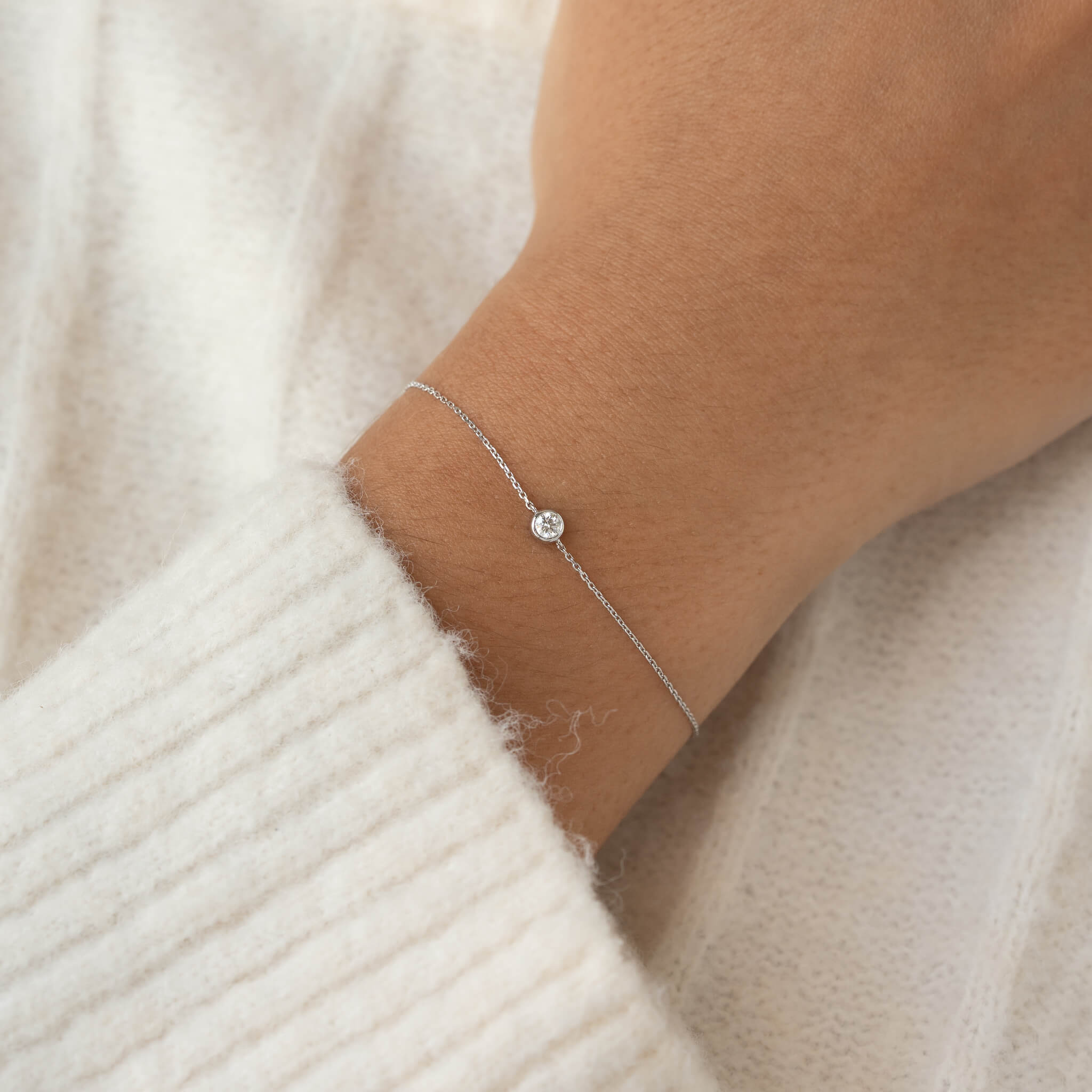 Linjer Bezel Set Solitaire Lab Grown Diamond Bracelet White Gold - Teagan
