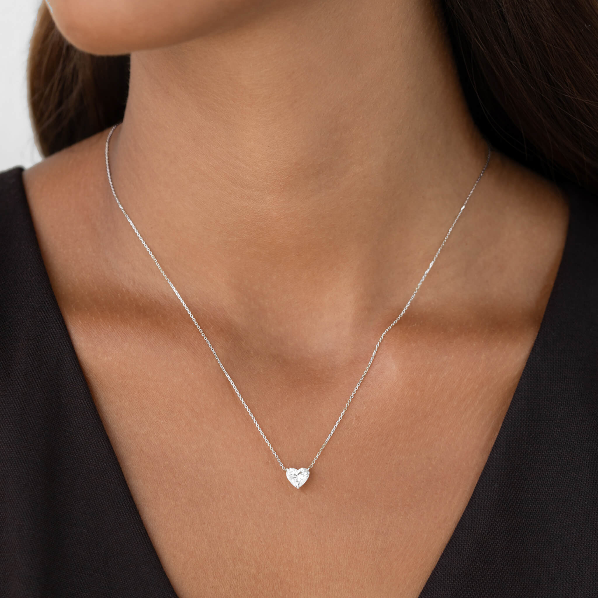 Linjer Lab Grown Diamond Heart Pendant Necklace 14k White Gold - Aimee