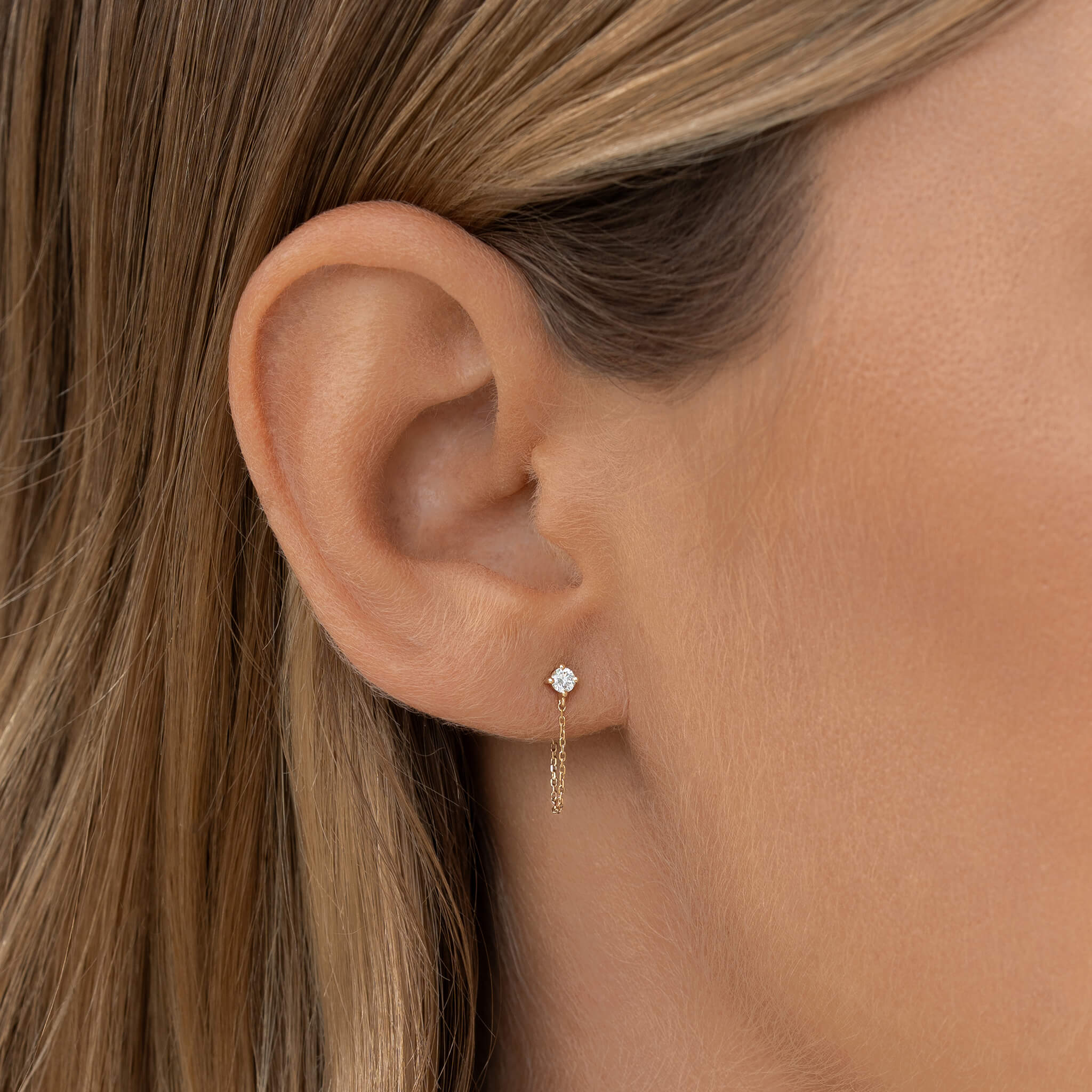 Linjer Lab Grown Diamond Stud Chain Earrings 14k Gold - Enya