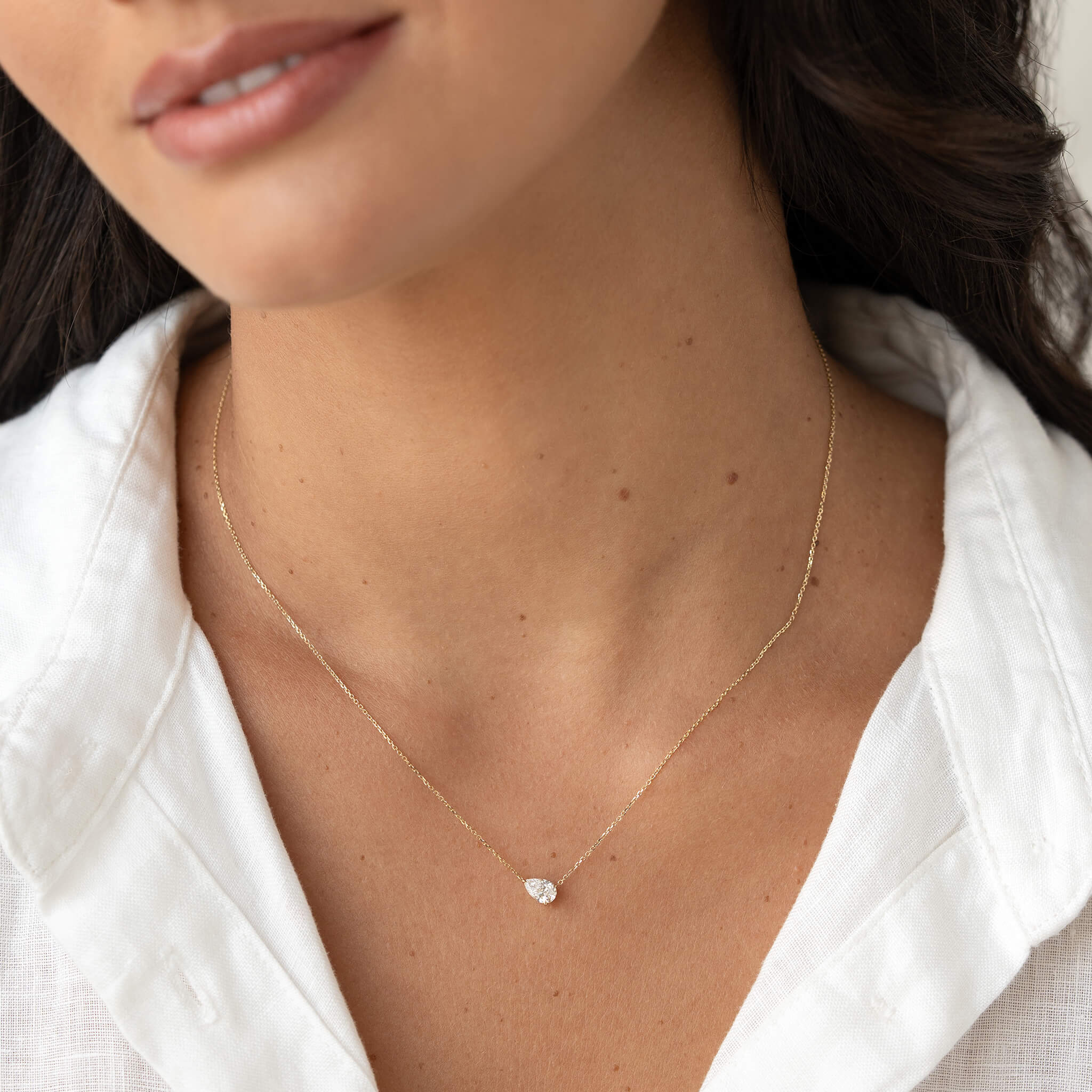 Linjer East West Pear Cut Lab Grown Diamond Necklace 14k Gold (0.5 ct tw) - Risa
