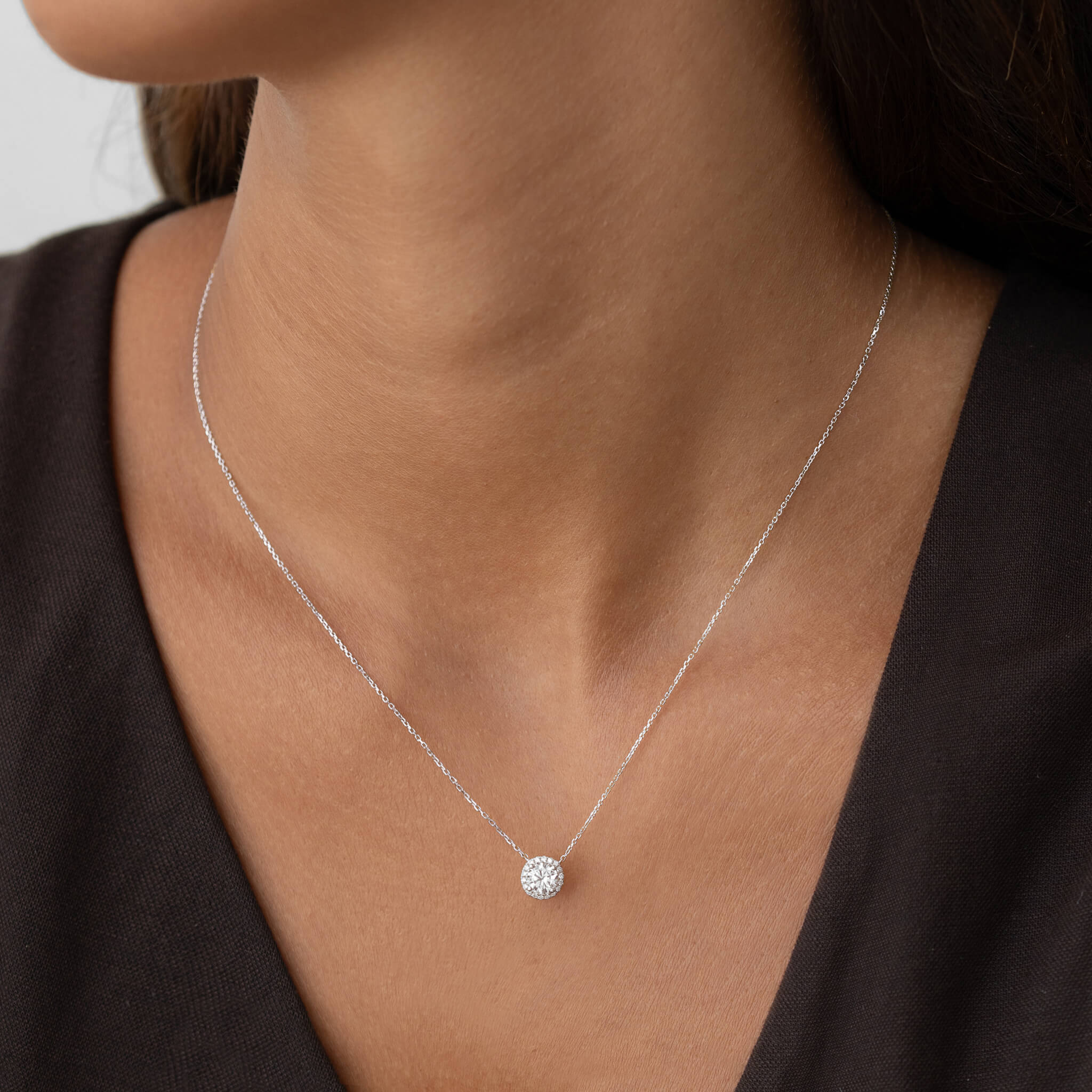 Linjer Halo Lab Grown Diamond Pendant Necklace 14k White Gold - Wren
