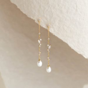Linjer Leaf and Pearl Chain Earrings - Davina