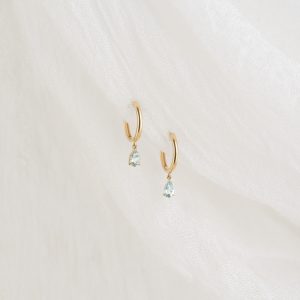 Linjer Pear Cut Aquamarine Drop Huggie Earrings 14k Gold - Aliyah