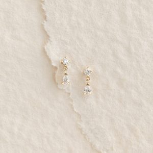 Linjer Pear Cut Lab Grown Diamond Dangle Stud Earrings 10k Gold - Yana