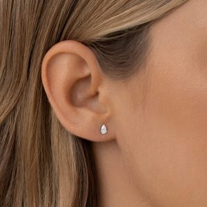 Linjer Pear Cut Lab Grown Diamond Stud Earrings White Gold - Esme
