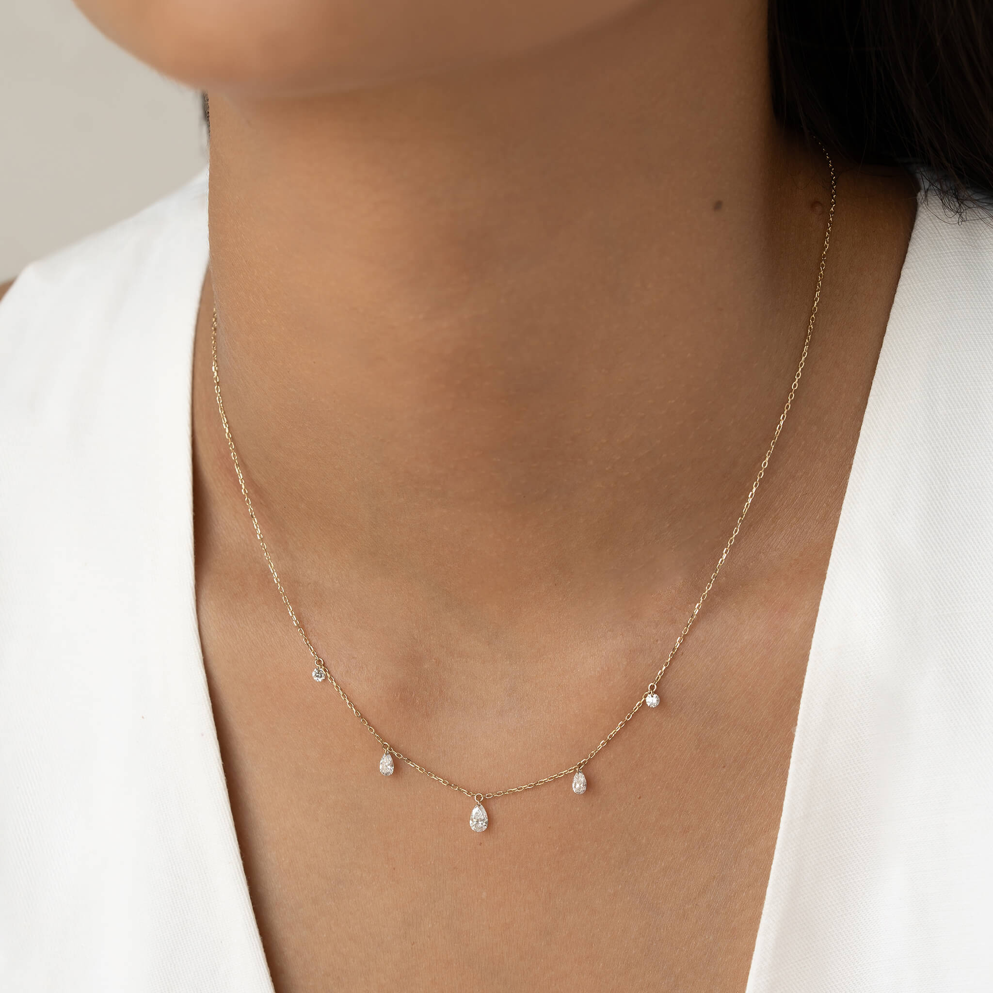 Linjer Lab Grown Diamond Drop Station Necklace 14k Gold - Mara