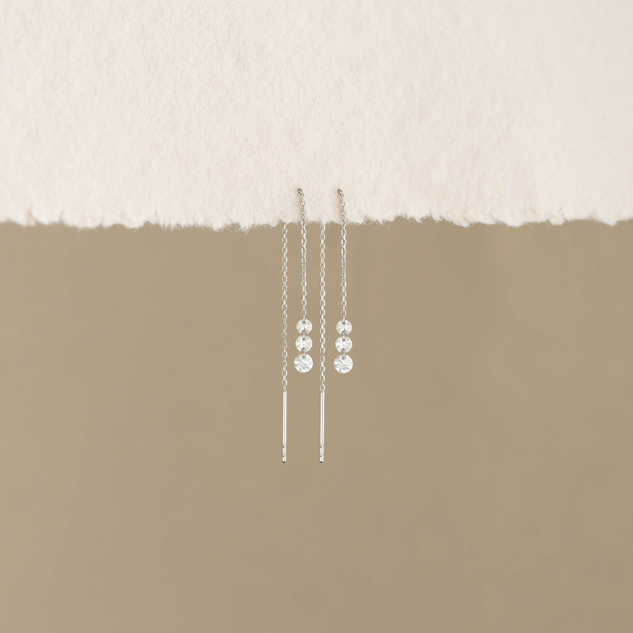 Linjer Lab Grown Diamond Drop Threader Earrings White Gold - Priscilla