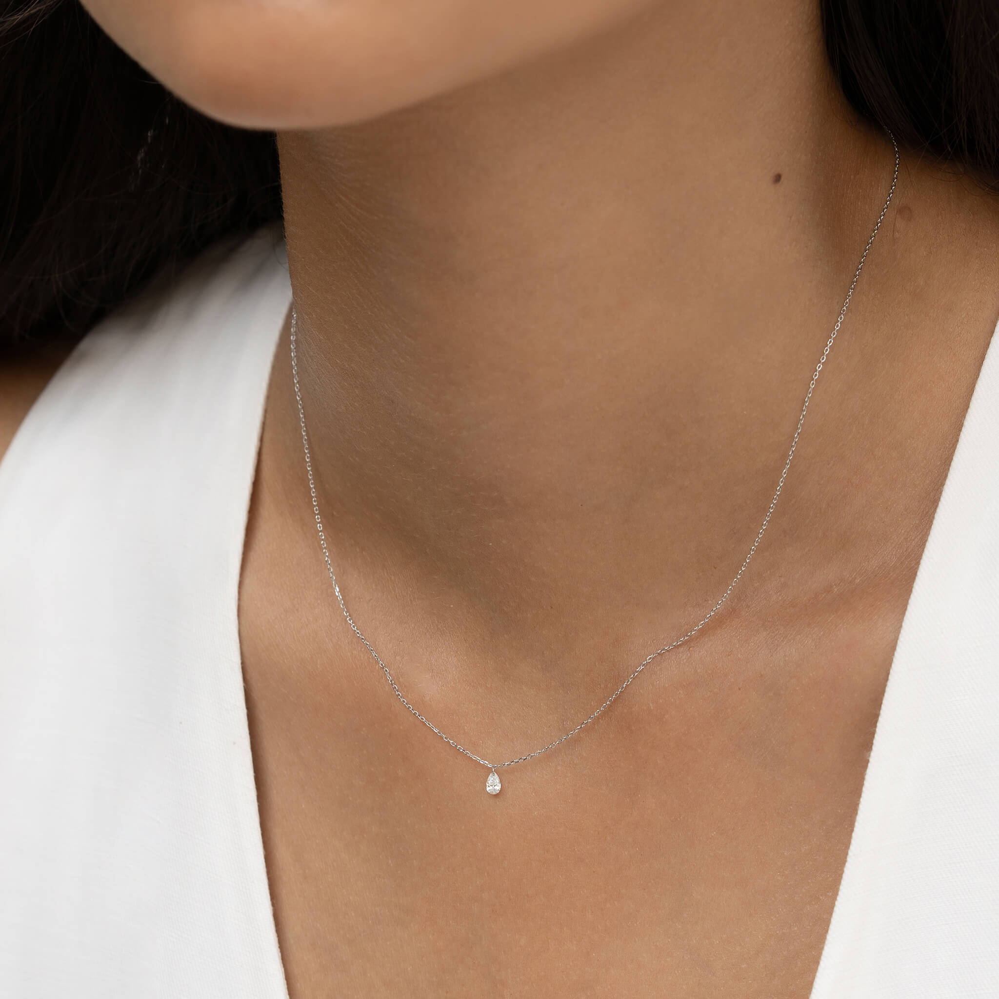 Linjer Floating Pear Lab Grown Diamond Necklace White Gold - Romy