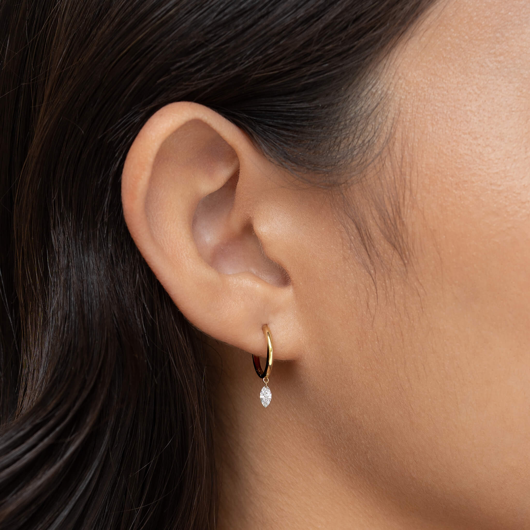 Linjer Marquise Lab Grown Diamond Drop Huggie Earrings 14k Gold - Amerie