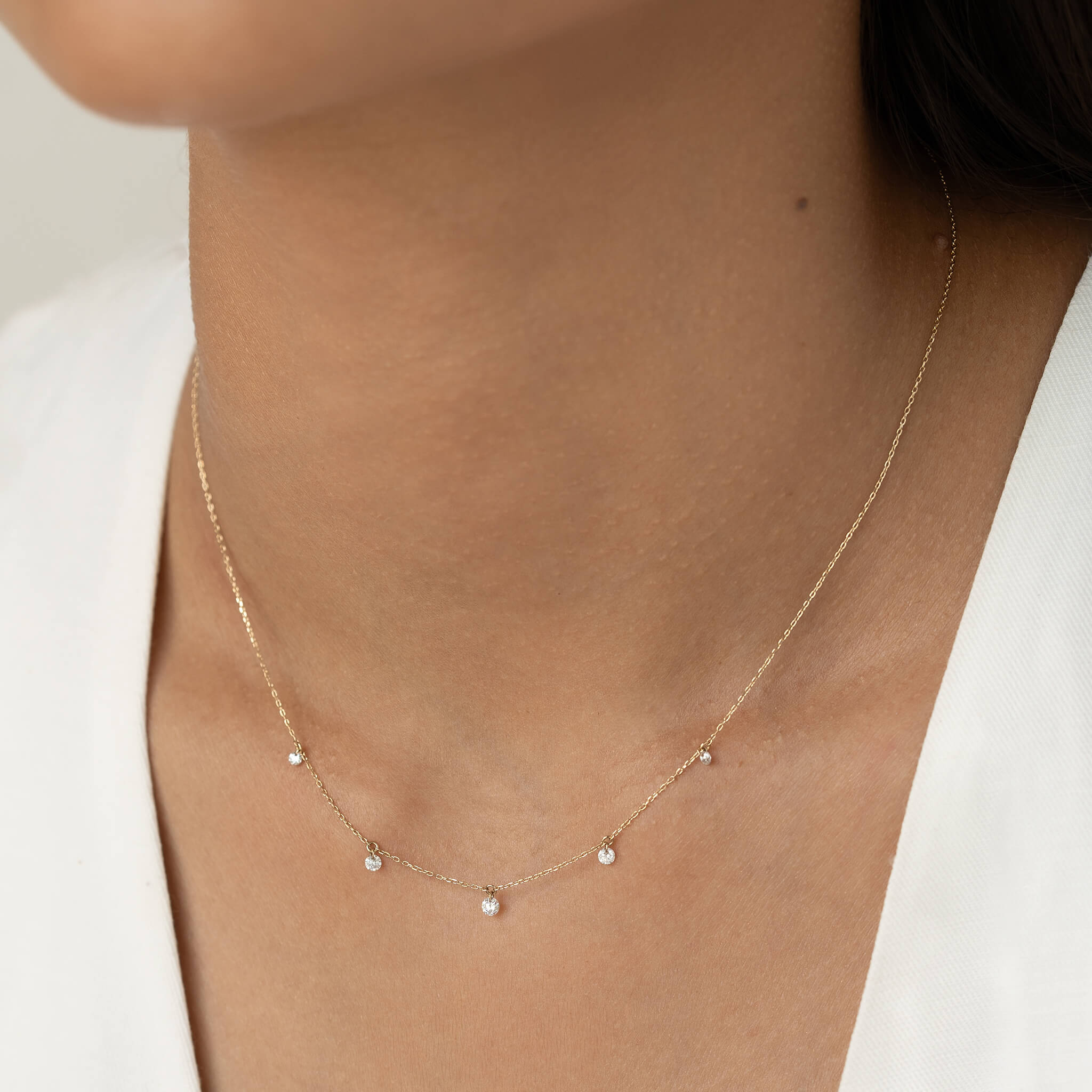 Linjer Mini Lab Grown Diamond Drop Station Necklace 14k Gold - Neve