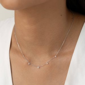 Linjer Mini Lab Grown Diamond Drop Station Necklace White Gold - Neve