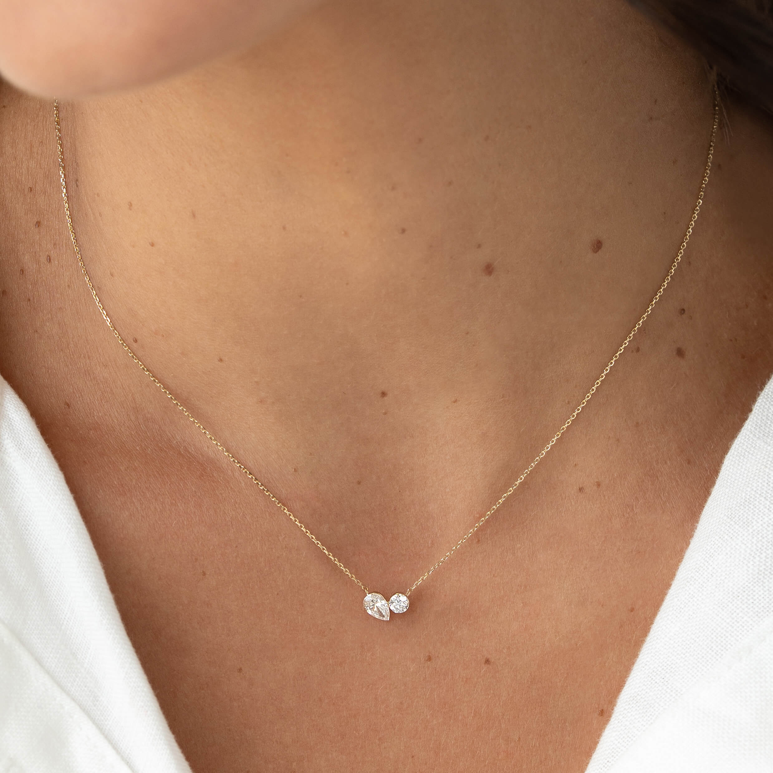 Linjer Pear and Round Lab Grown Diamond Toi Et Moi Necklace 14k Gold - Petra