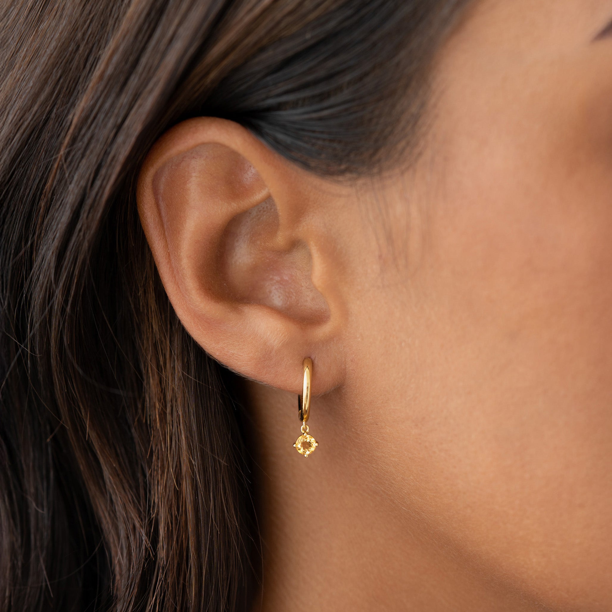 Linjer November Birthstone Drop Huggie Earrings - Citrine