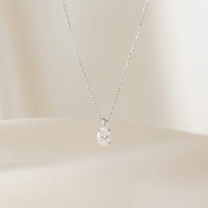 Linjer Oval Cut Lab Grown Diamond Pendant Necklace 14k White Gold - Leva