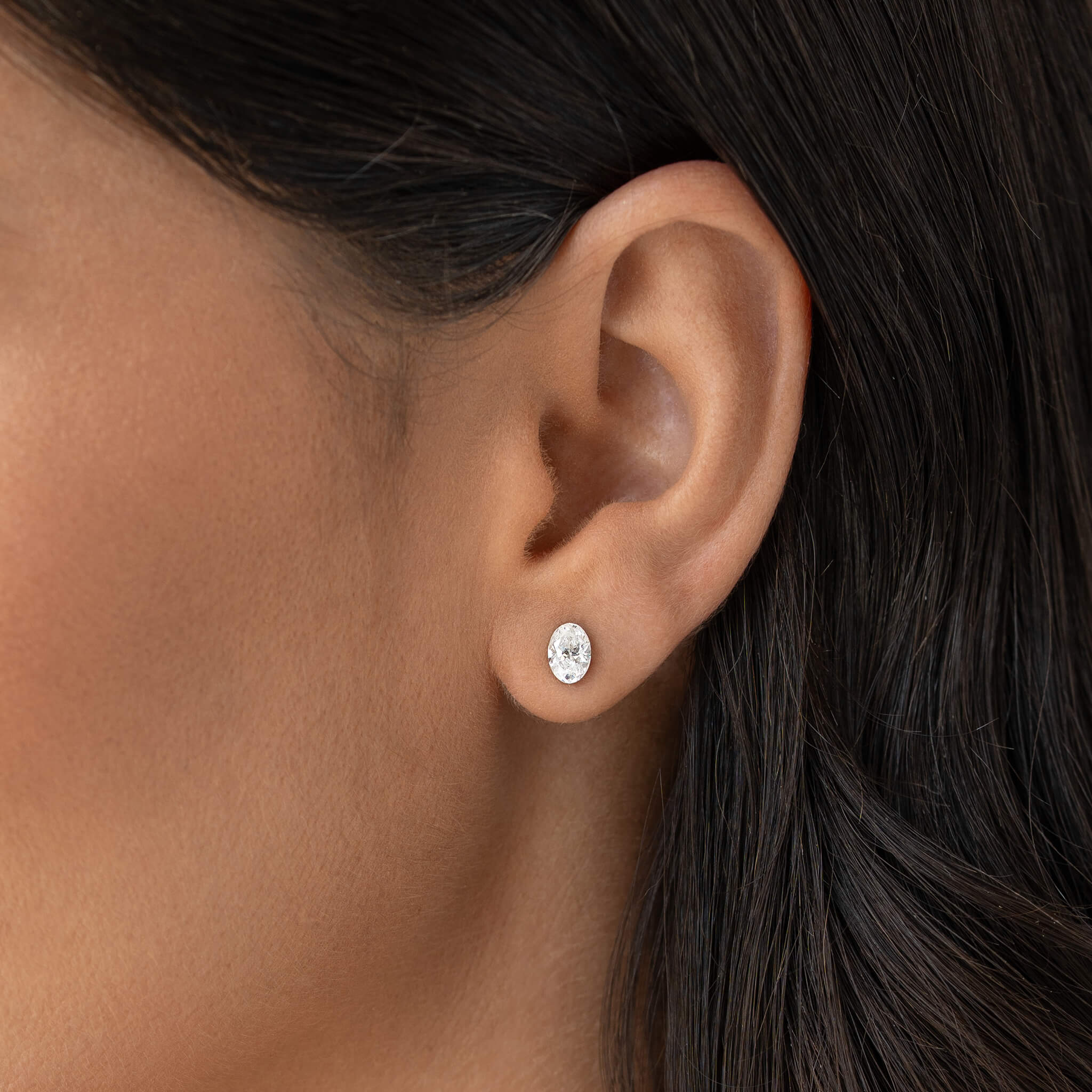 Linjer Oval Cut Lab Grown Diamond Stud Earrings 14k White Gold (1 ct tw) - Beata