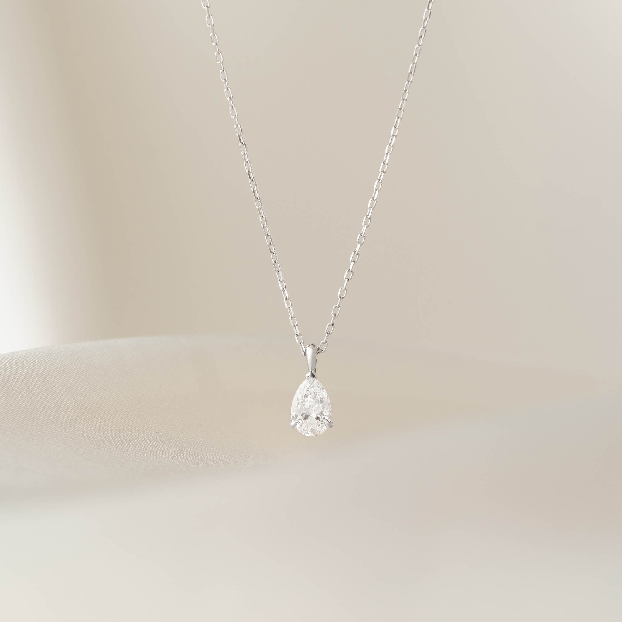 Linjer Pear Cut Lab Grown Diamond Pendant Necklace 14k White Gold - Lyla