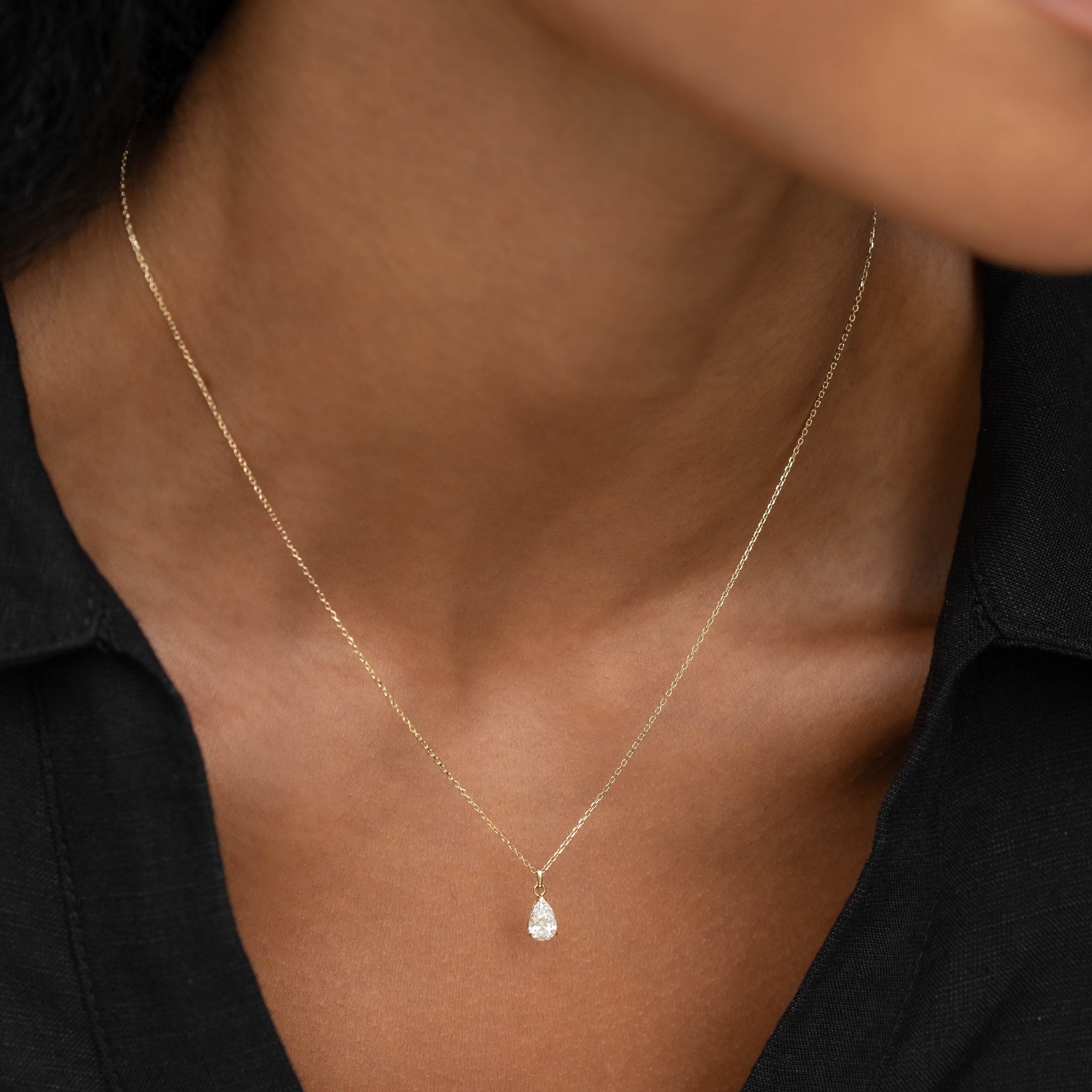 Linjer Pear Cut Lab Grown Diamond Pendant Necklace 14k Gold - Oline