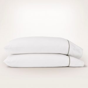 Bollandbranch Percale Embellished Pillowcase Set - White/Oak Embroidered