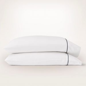 Bollandbranch Percale Embellished Pillowcase Set - White/Mineral Embroidered