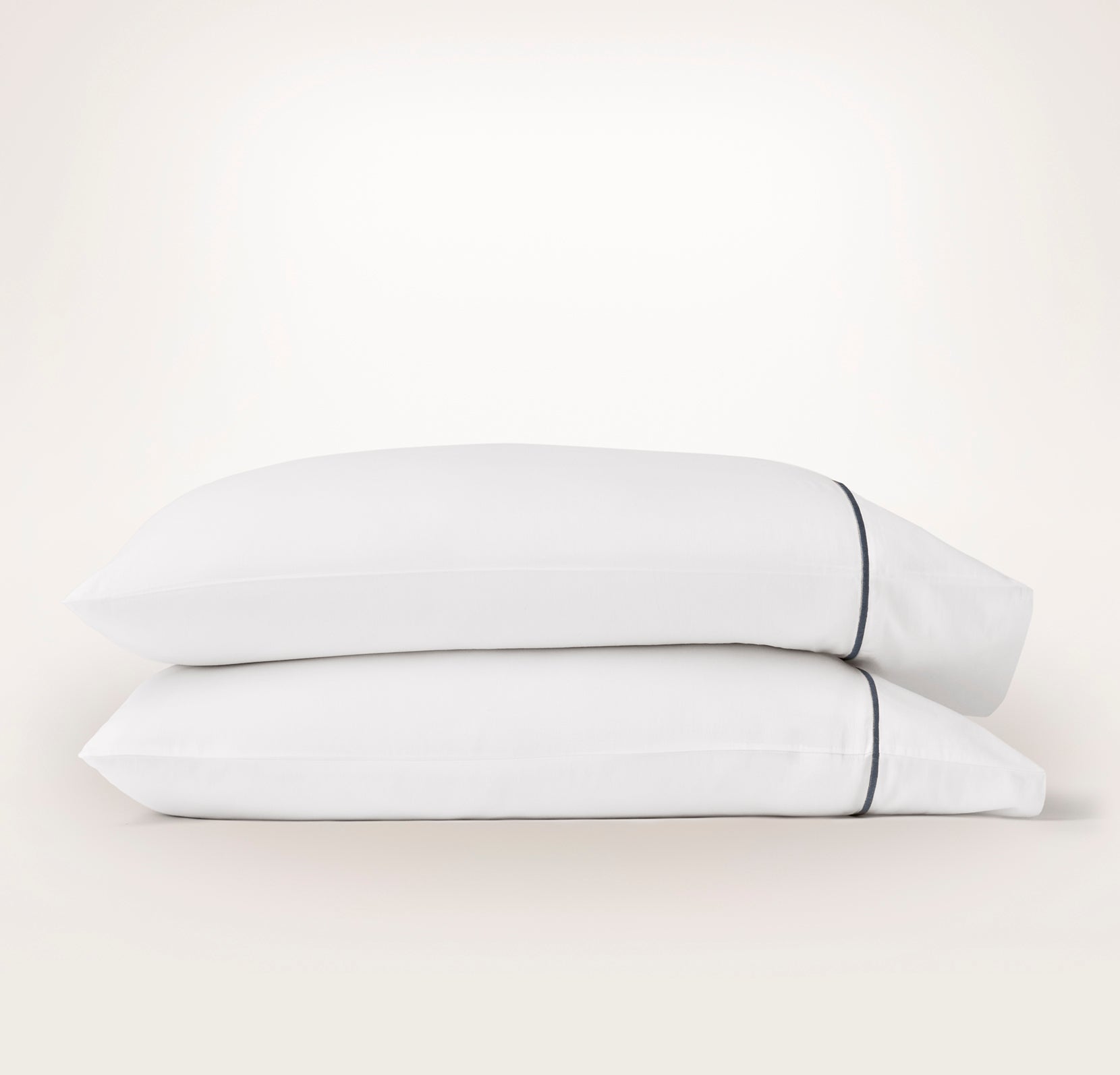 Bollandbranch Percale Embellished Pillowcase Set - White/Mineral Embroidered