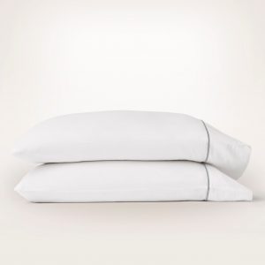 Bollandbranch Percale Embellished Pillowcase Set - White/Shore Embroidered