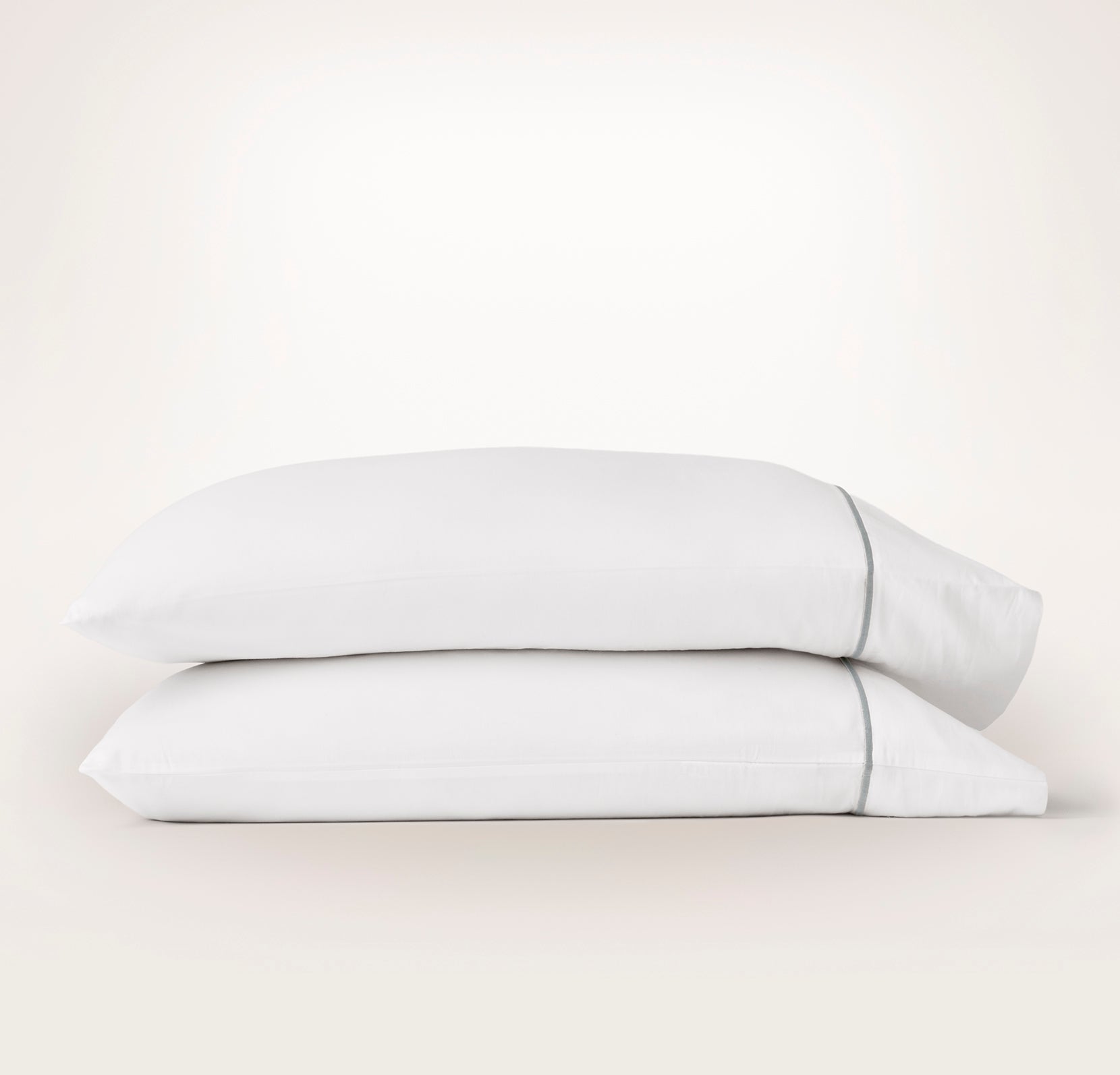 Bollandbranch Percale Embellished Pillowcase Set - White/Shore Embroidered