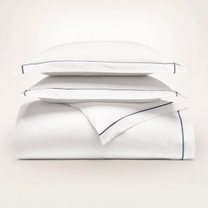 Bollandbranch Percale Embellished Duvet Set - White/Mineral Embroidered