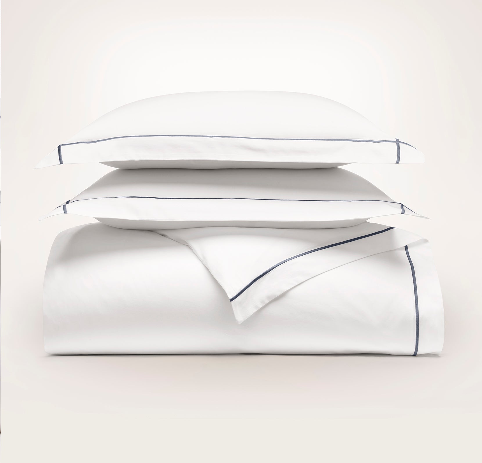 Bollandbranch Percale Embellished Duvet Set - White/Mineral Embroidered