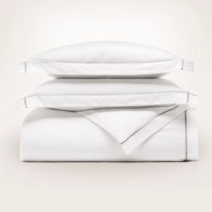 Bollandbranch Percale Embellished Duvet Set - White/Oak Embroidered