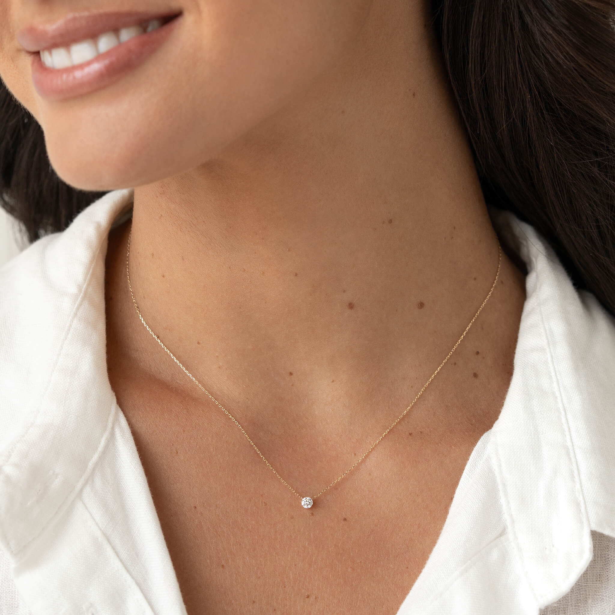 Linjer Round Lab Grown Diamond Necklace 14k Gold - Verona