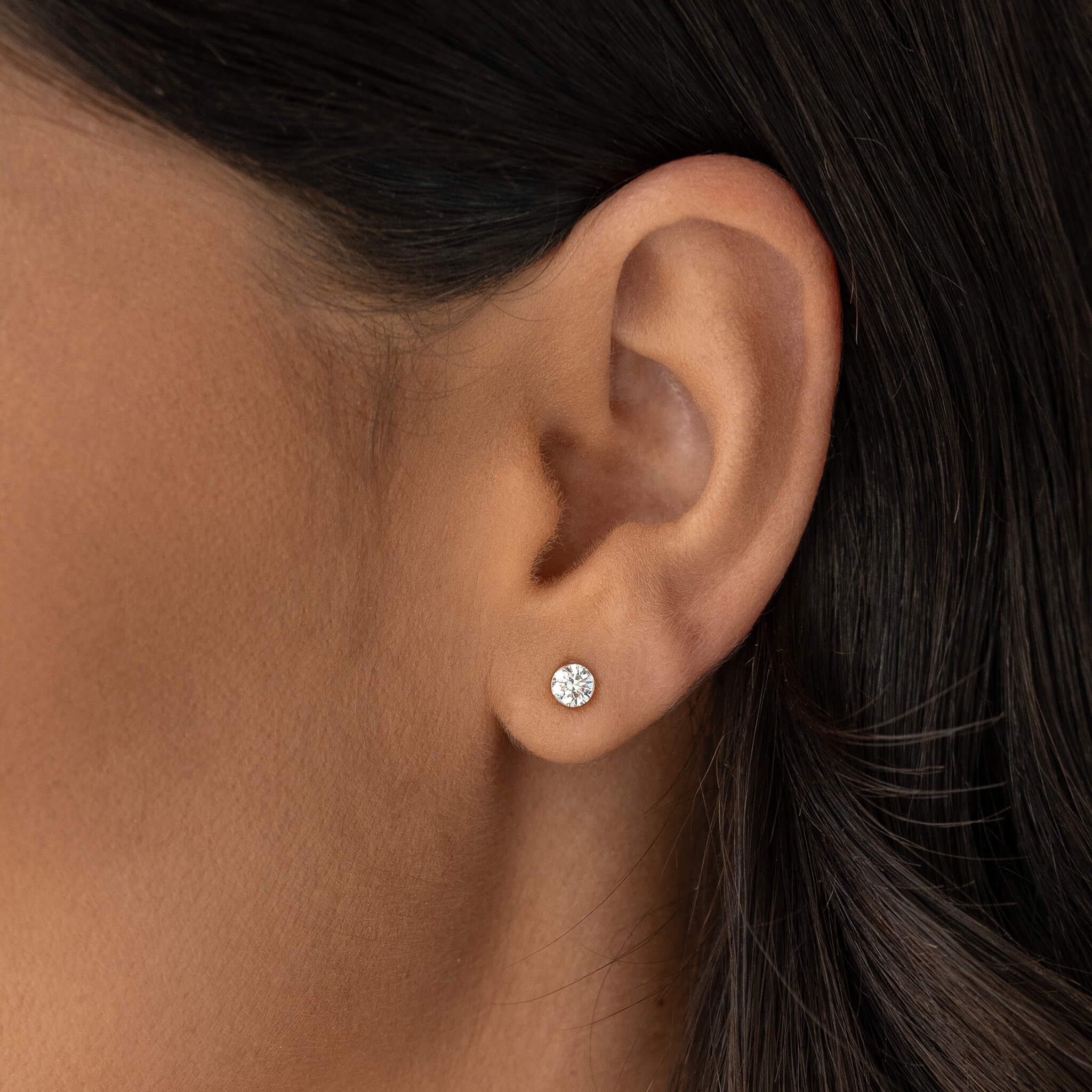 Linjer Round Lab Grown Diamond Stud Earrings 14k Gold - Andrea