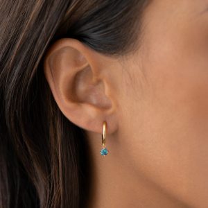 Linjer September Birthstone Drop Huggie Earrings - London Blue Topaz