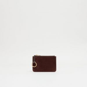 Mansurgavriel Keychain Zip Case - Chocolate Suede