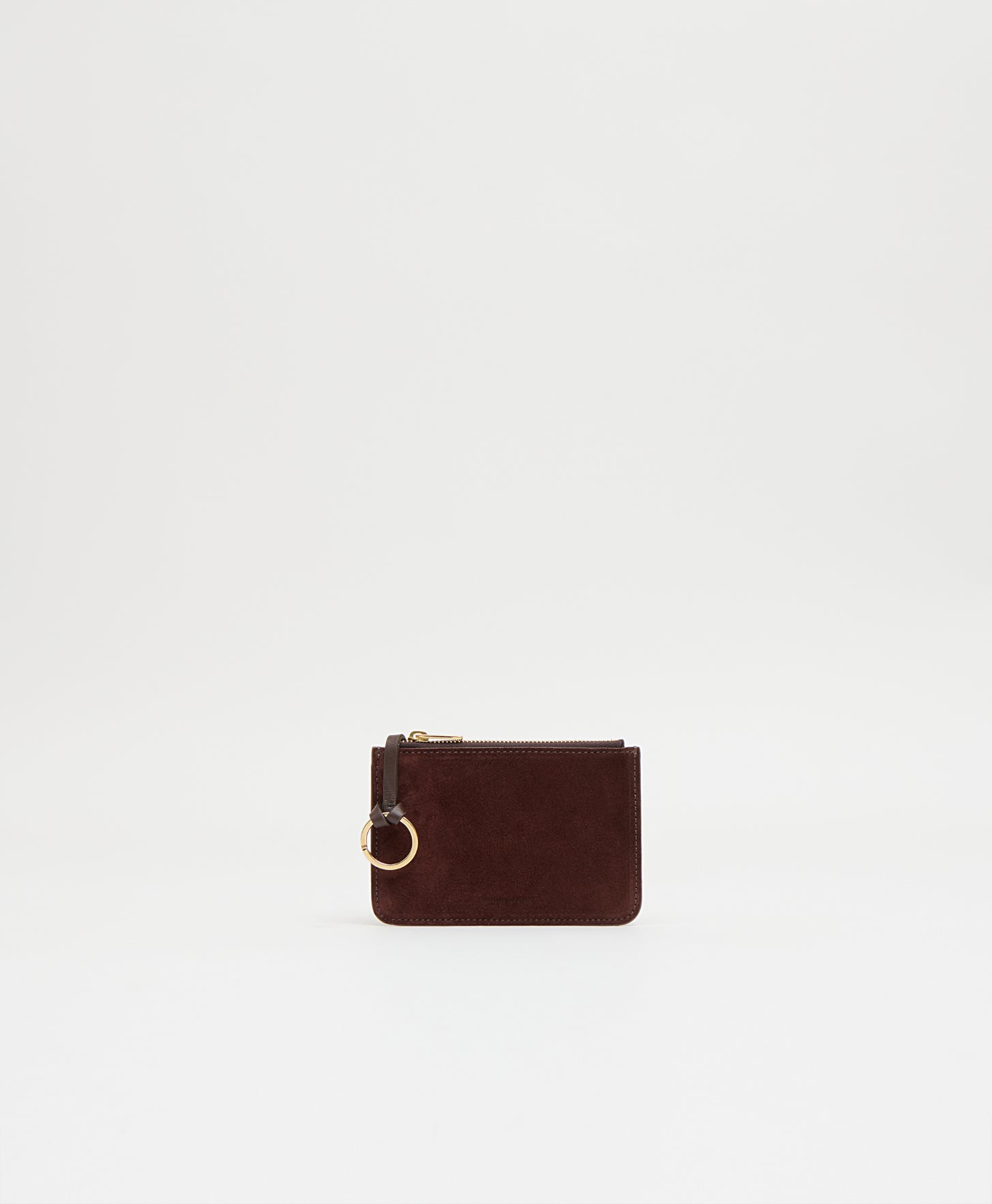 Mansurgavriel Keychain Zip Case - Chocolate Suede