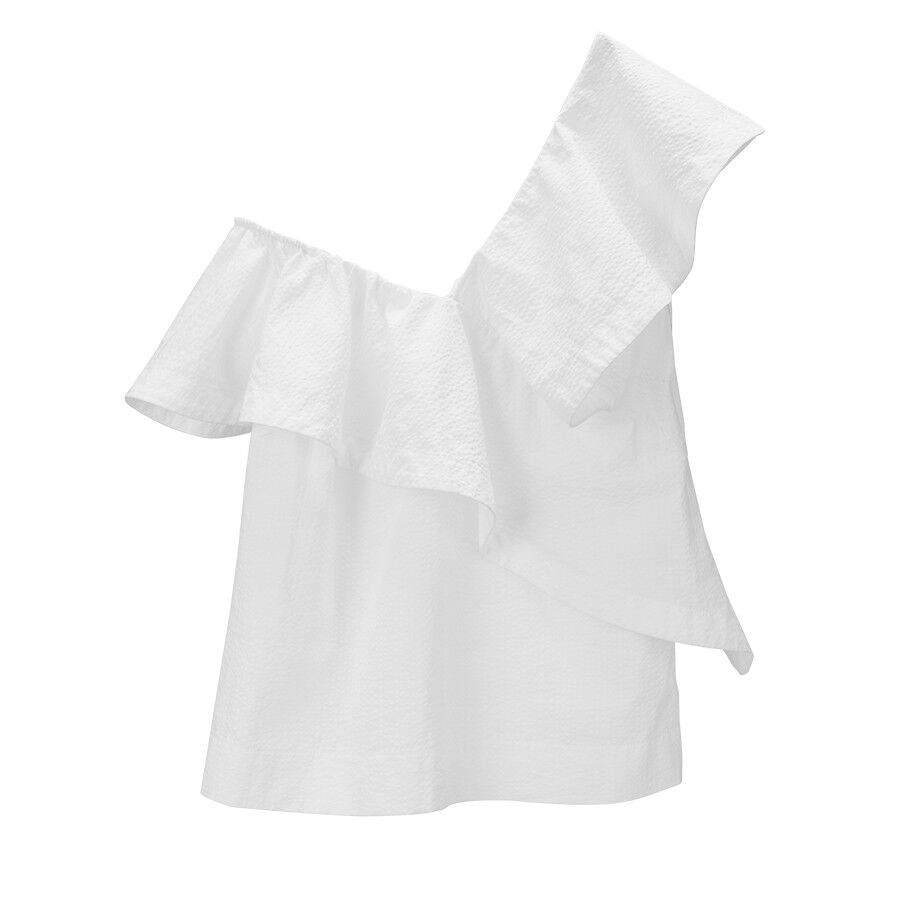 Cuyana Seersucker Flounce Top