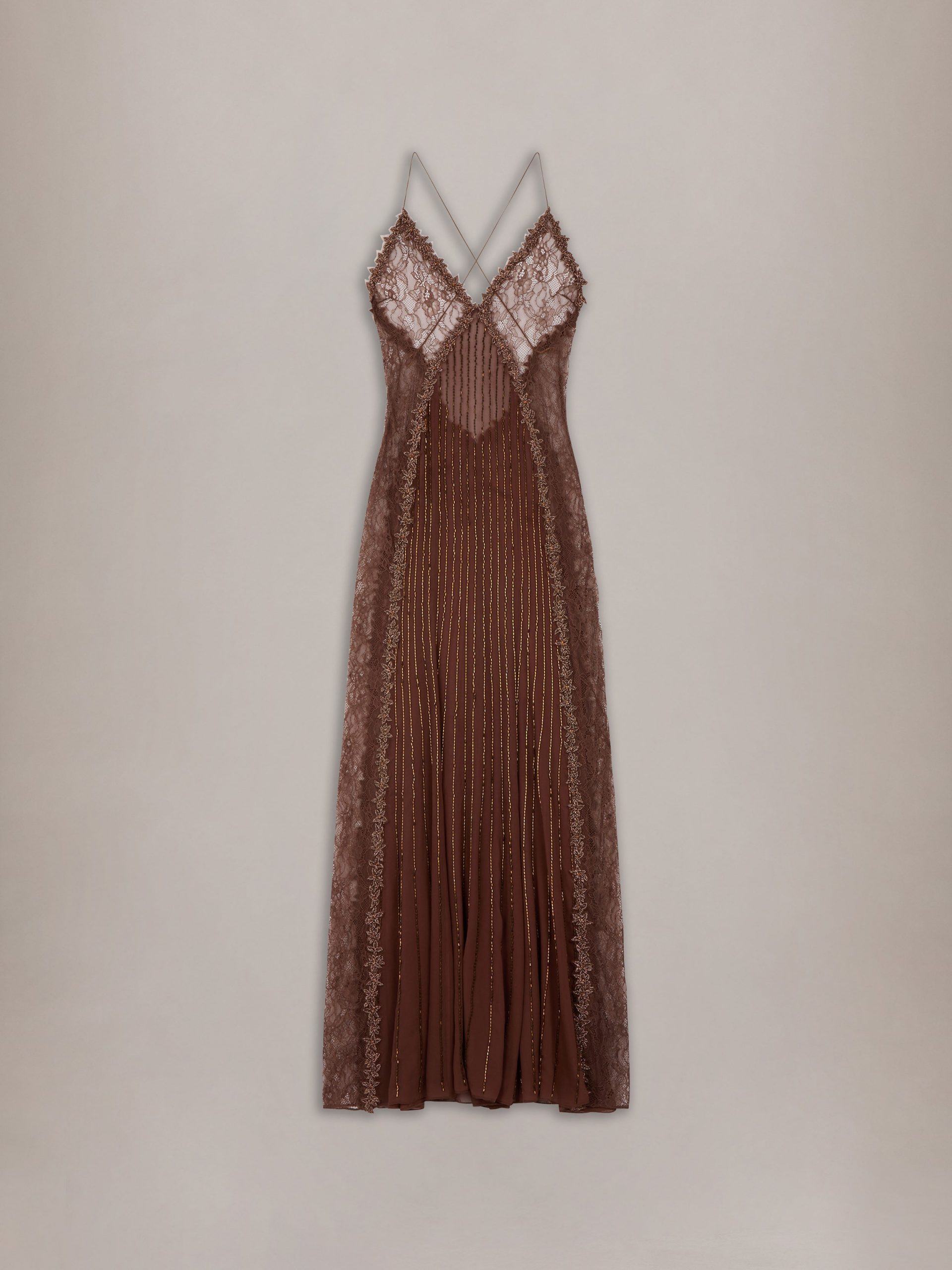 Amiri WOMEN - WOMEN'S LACE SLIP GOWN - Coffee