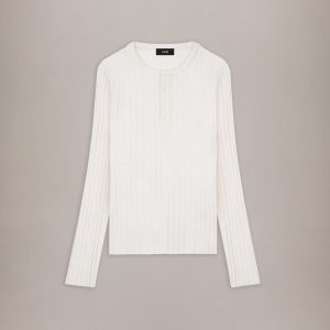 AMIRI SCRIPT KNIT HENLEY - Alabaster