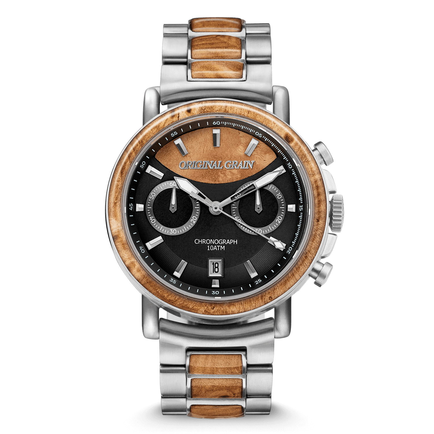 Original Grain Burlwood Silver Chrono 44mm