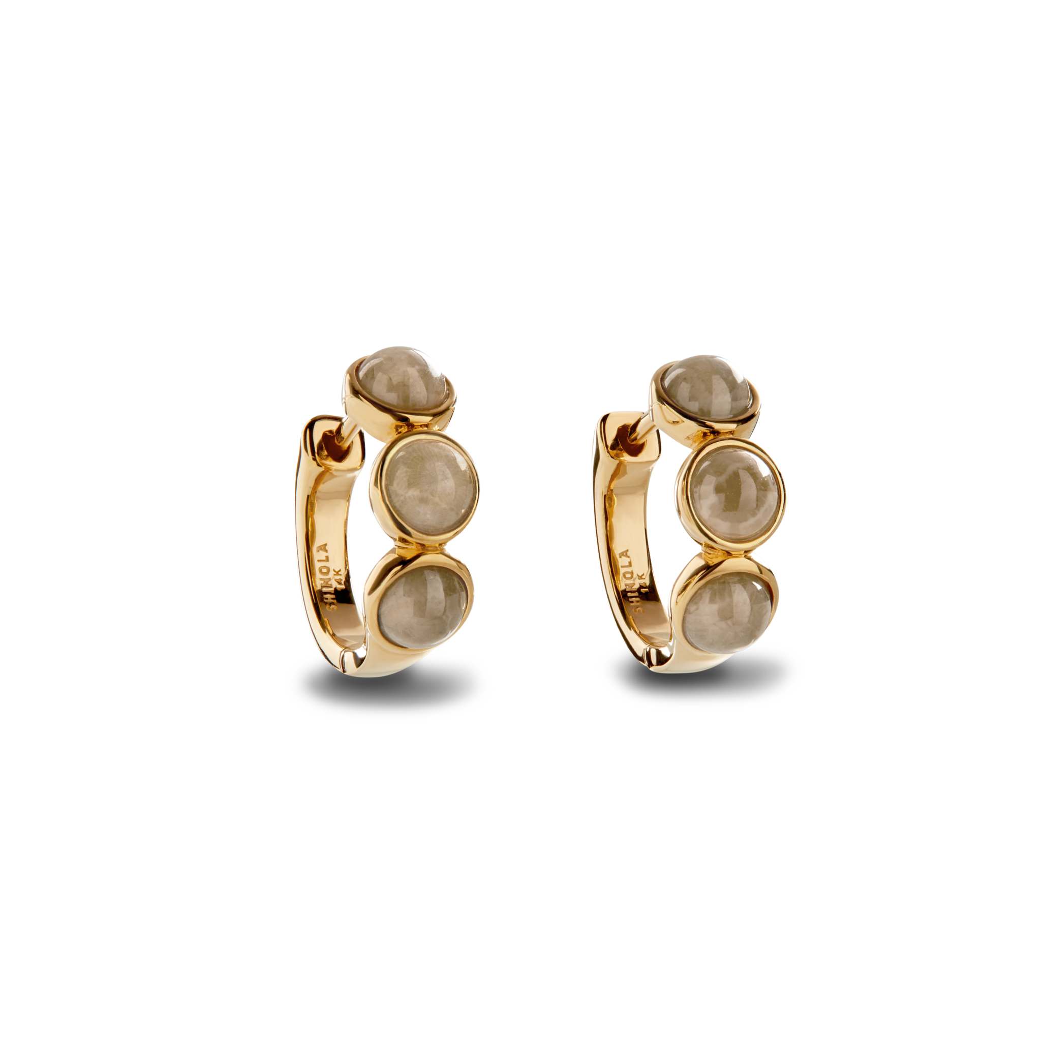 Shinola 3 Bead Petoskey Huggie Earrings